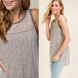 Free Knit Ribbed High Low Heathered Blue SZ SMALL & MEDIUM NWT